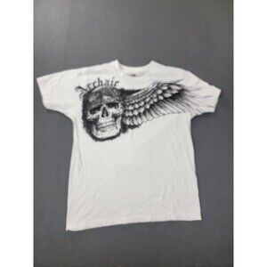 Archaic Shirt Mens Medium White Skull Wings‎ Graphic Made USA Short Sleeve Tee